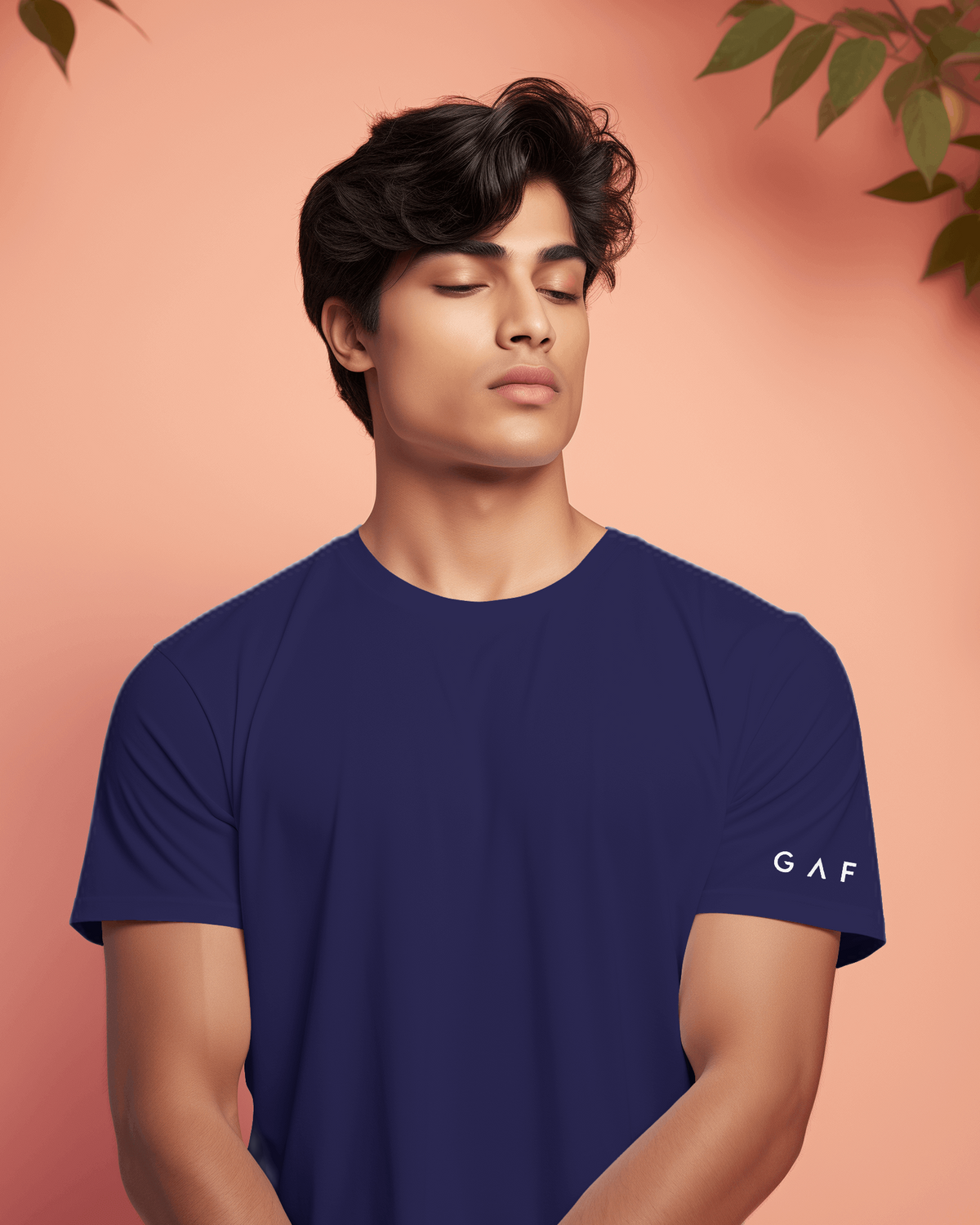 Men Solid Round Neck Regular Fit 100% Cotton T-Shirt by Gaffa - NAVY