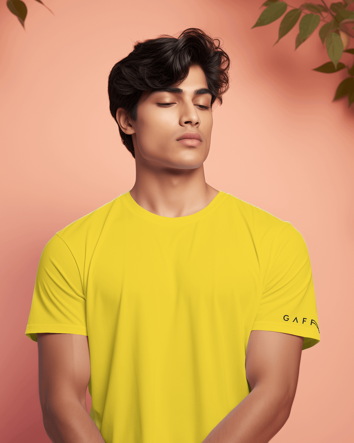 Men Solid Round Neck Regular Fit 100% Cotton T-Shirt by Gaffa - Yellow